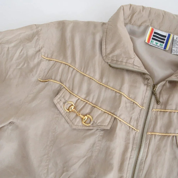 Vintage 90s Evr Rousso Apparel Champagne 100% Silk Zip Up Bomber Jacket L - Picture 11 of 11